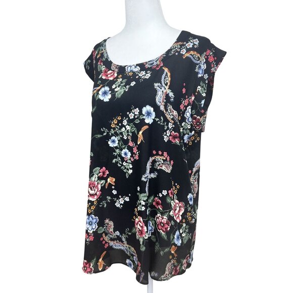 Pleione Size L Womens Blouse Black , Blue ,Pink Floral Sleeveless Round Top - Picture 3 of 9